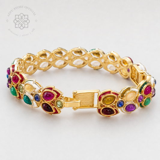 NAVARATNA PETALIA — Genuine Navaratna Floral Gemstone Bangle นพรัตนพฤกษา กำไลพลอยนพเก้าแท้ ดีไซน์พฤกษา