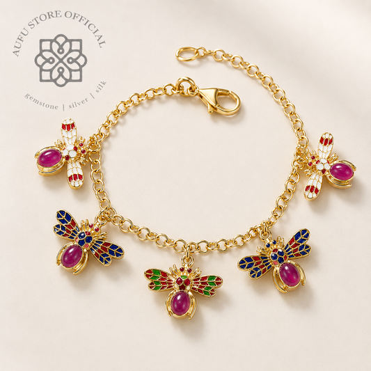 AURELIA FLIGHT — Genuine Gemstone Winged Charm Bracelet ออเรเลีย ไฟลต์ สร้อยข้อมือพลอยแท้ จี้แมลงมีปีกหลากสี