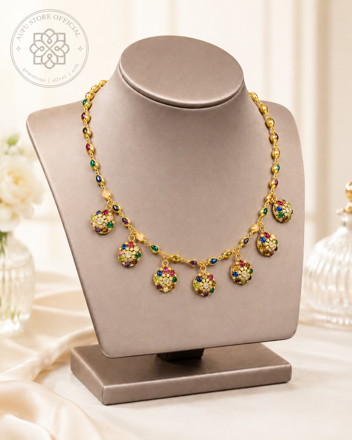 NAVARATNA CELESTIAL GARLAND นวรัตน์ เซเลสเชียล การ์แลนด์ — สร้อยคอพลอยนพเก้า จี้ห้อยรัตนชาติหลากสี
