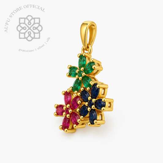 TRINITY BLOOM — Genuine Multi-Gemstone Three-Flower Pendant ทรินิตี้ บลูม จี้พลอยแท้สามสี ดีไซน์ดอกไม้ 3 ดอก