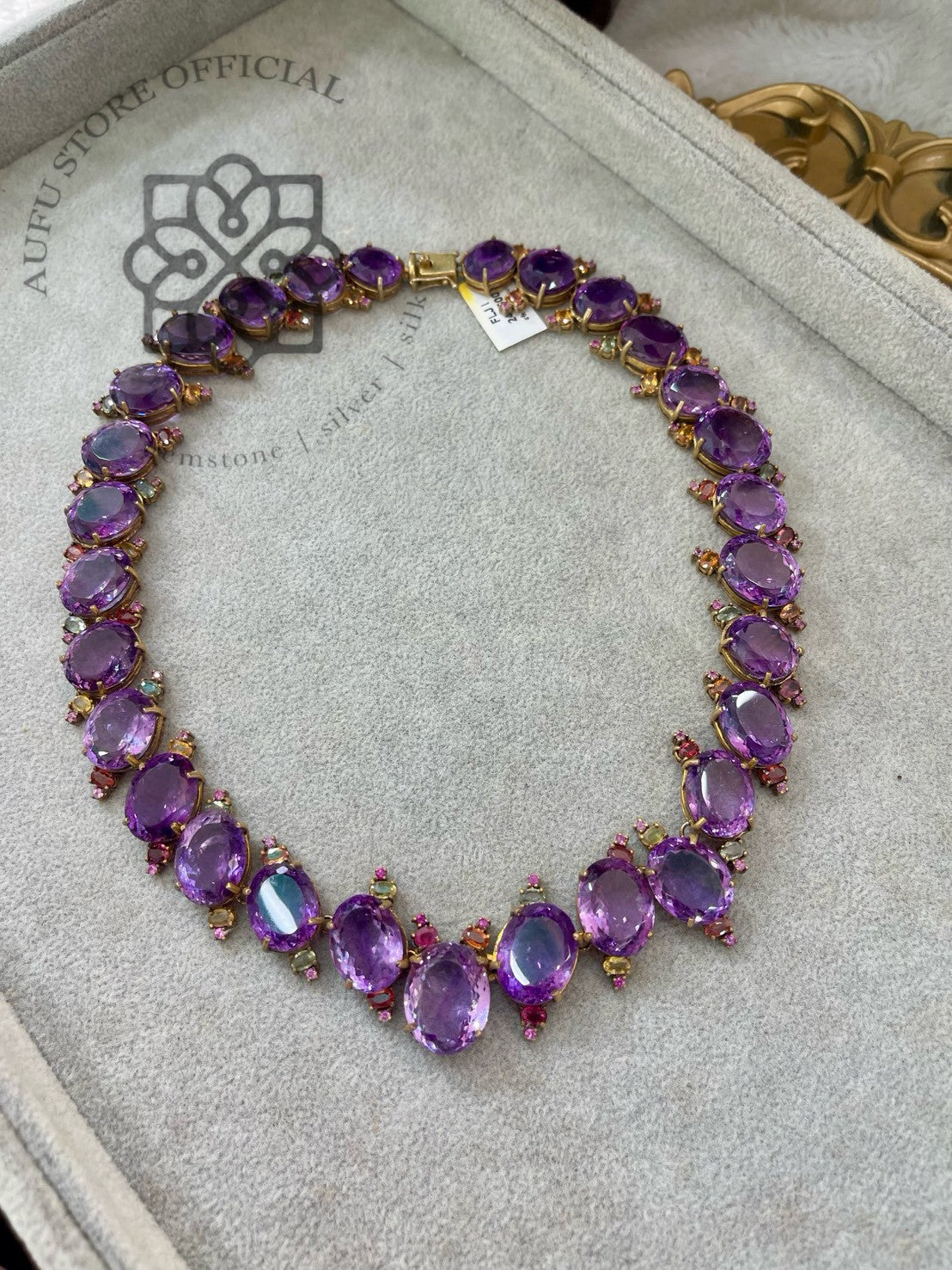 AMETHYST VIOLET CASCADE อเมทิสต์ ไวโอเล็ต คาสเคด — สร้อยคออเมทิสต์ทรงรี ประดับพลอยหลากสี