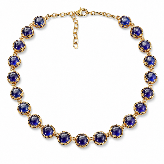 NILA CHANDRA — Genuine Sapphire Cabochon Link Necklace นิลจันทรา สร้อยคอไพลินแท้ทรงกลมหลังเบี้ย