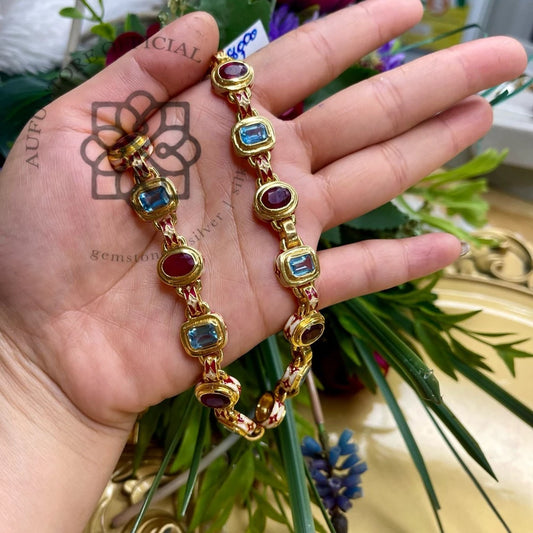 SANDHYA RATTANA — Genuine Ruby & London Blue Topaz Half-Rivière Necklace สร้อยคอทับทิมแท้และลอนดอนบลูโทพาส