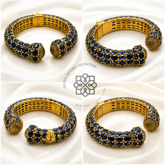 NILA RATTANA™ — Genuine Sapphire Multi-Row Statement Cuff Bracelet นิลรัตนา — กำไลข้อมือไพลินแท้
