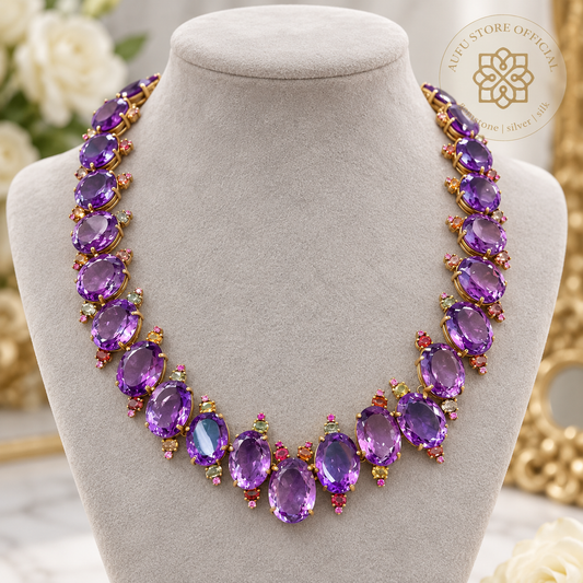 AMETHYST VIOLET CASCADE อเมทิสต์ ไวโอเล็ต คาสเคด — สร้อยคออเมทิสต์ทรงรี ประดับพลอยหลากสี