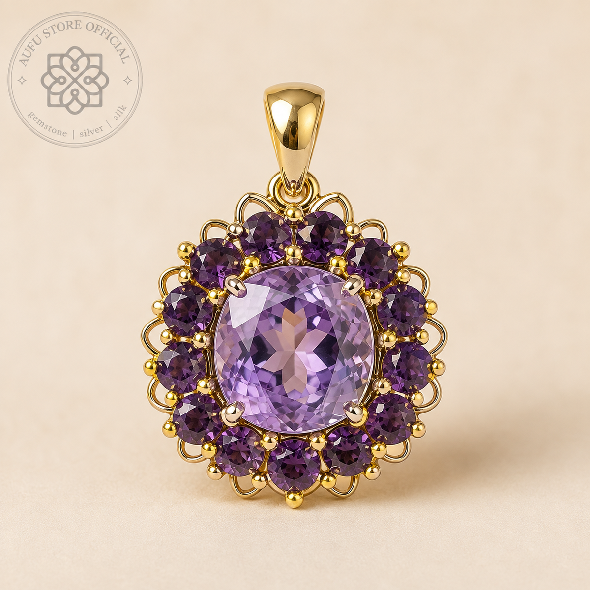 AMETHYST CELESTE — Amethyst Floral Halo Statement Pendant AMETHYST CELESTE อเมทิสต์ เซเลสต์ — จี้อเมทิสต์ดีไซน์ Floral Halo