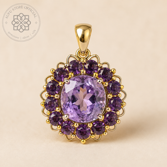 AMETHYST CELESTE — Amethyst Floral Halo Statement Pendant AMETHYST CELESTE อเมทิสต์ เซเลสต์ — จี้อเมทิสต์ดีไซน์ Floral Halo
