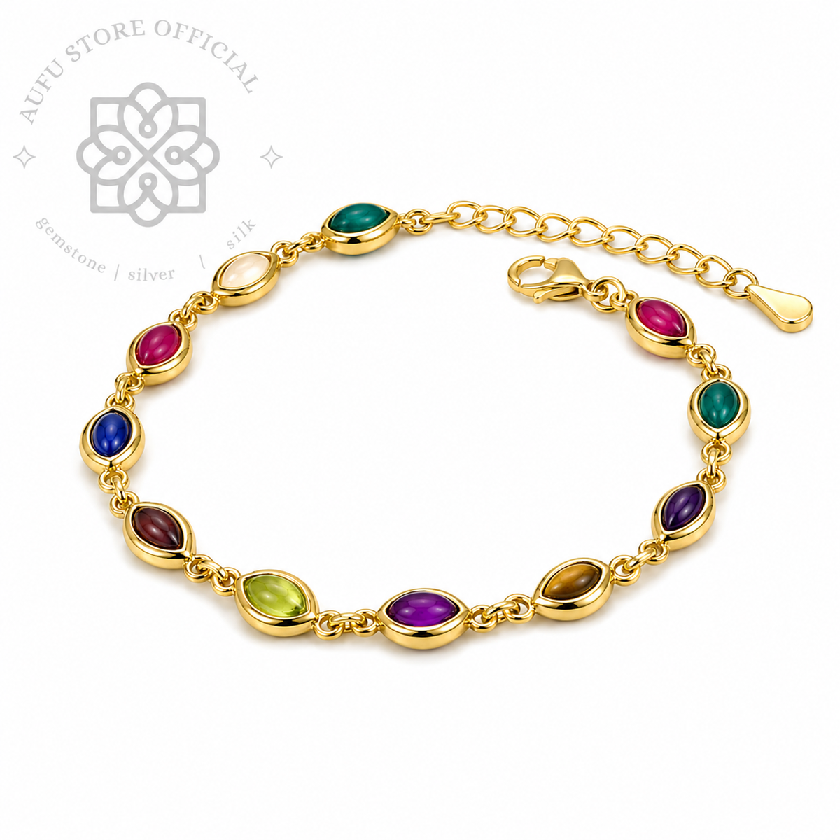 NAVARATNA VEENA — Genuine Navaratna Marquise Gemstone Bracelet นพรัตนวีณา สร้อยข้อมือพลอยนพเก้าแท้ทรง Marquise