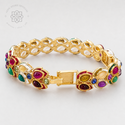 NAVARATNA PETALIA — Genuine Navaratna Floral Gemstone Bangle นพรัตนพฤกษา กำไลพลอยนพเก้าแท้ ดีไซน์พฤกษา