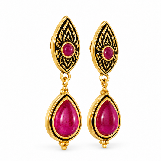 RUBINA PADMA — Genuine Ruby Teardrop Statement Earrings รูบินา ปัทมา ต่างหูทับทิมแท้ทรงหยดน้ำ