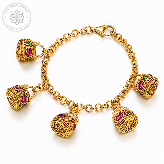 RUBINA BAGATELLE — Genuine Ruby Handbag Charm Bracelet รูบินา บากาแตล สร้อยข้อมือทับทิมแท้ จี้กระเป๋า Charm Bracelet