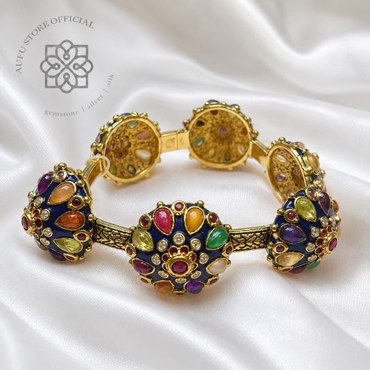 RATANA MANDALA — Genuine Multi-Gemstone Heritage Statement Bangle รัตนมณฑลา กำไลข้อมือพลอยแท้หลากสี ดีไซน์มณฑล