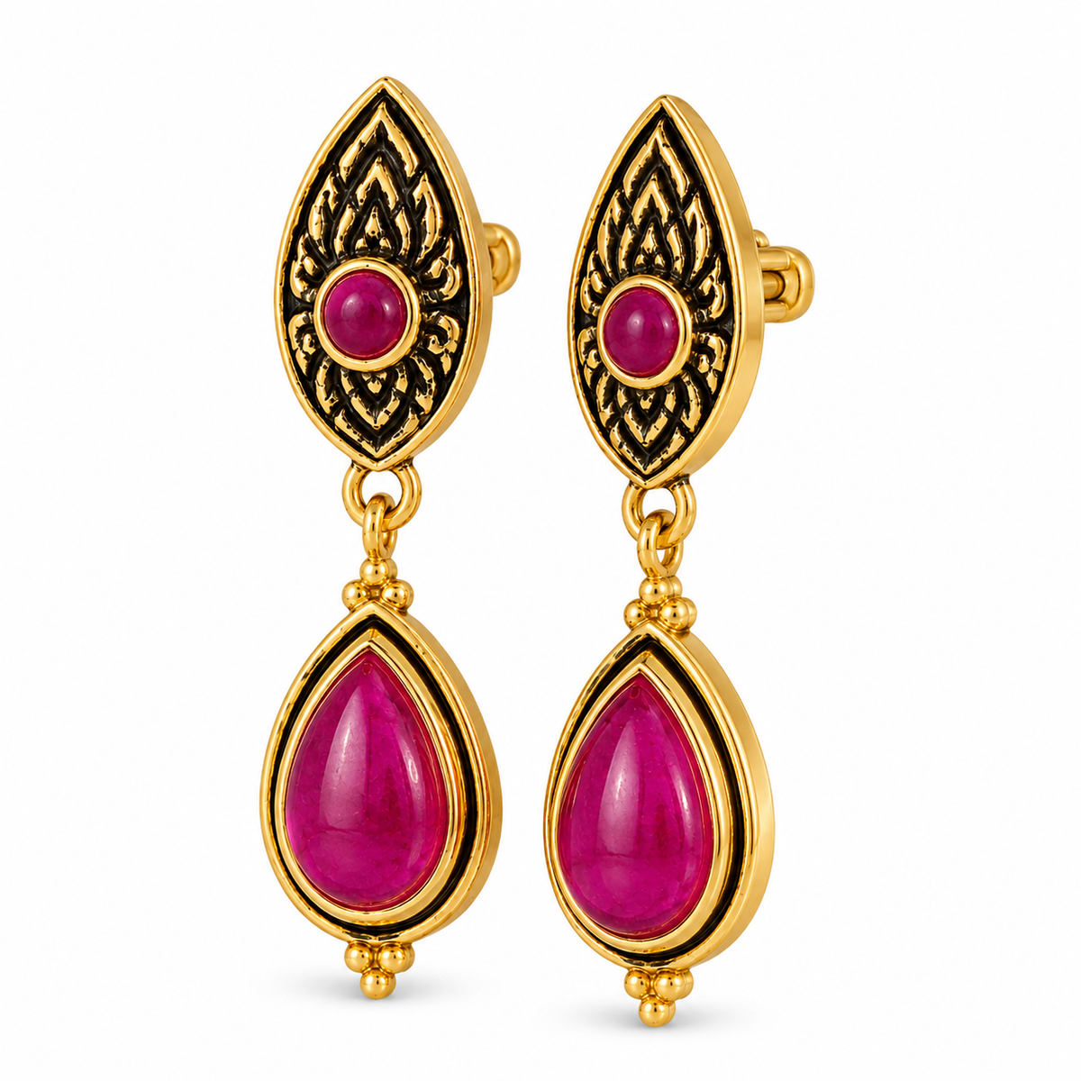 RUBINA PADMA — Genuine Ruby Teardrop Statement Earrings รูบินา ปัทมา ต่างหูทับทิมแท้ทรงหยดน้ำ