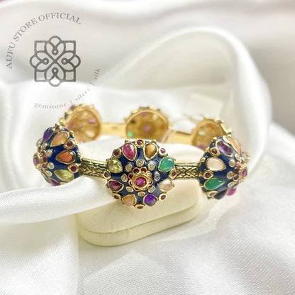 RATANA MANDALA — Genuine Multi-Gemstone Heritage Statement Bangle รัตนมณฑลา กำไลข้อมือพลอยแท้หลากสี ดีไซน์มณฑล