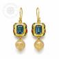ต่างหูบลูโทพาสแท้ แบบห้อย ประดับพลอยโทนทอง Genuine Blue Topaz Drop Earrings with Golden-Tone Gemstone Drops