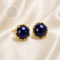 SAPPHIRE LOTUS NOIR แซฟไฟร์ โลตัส นัวร์ SAPPHIRE LOTUS NOIR — Deep Blue Sapphire Cabochon Lotus Stud Earrings ต่างหูไพลินหลังเบี้ยหัวบัว สีน้ำเงินเข้ม