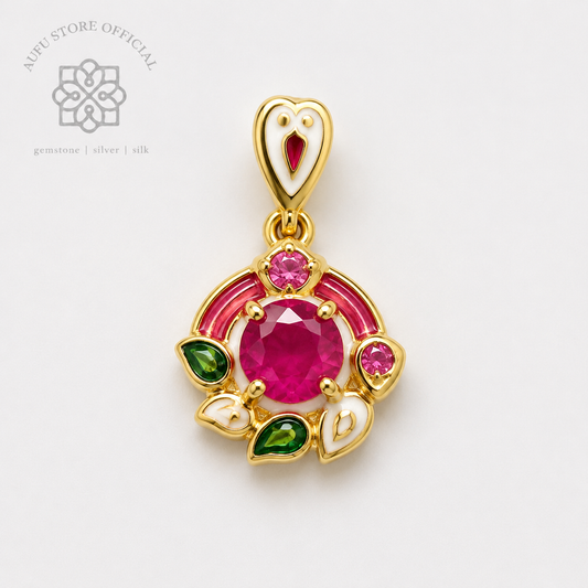 RUBINA LOTUS — Genuine Ruby Floral Ornamental Pendant รูบินา โลตัส  จี้ทับทิมแท้ ดีไซน์ดอกบัว Ornamental