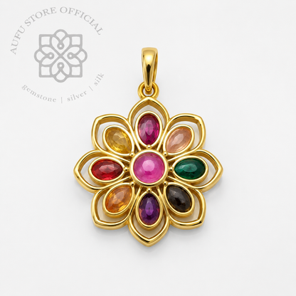 NAVARATNA BLOOM — Nine-Color Gemstone Floral Pendant นวรัตนบุปผา  จี้พลอย 9 สี ดีไซน์ดอกไม้นพเก้า