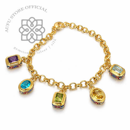 RATANA PRISM — Genuine Multi-Gemstone Charm Bracelet รัตนปริซึม สร้อยข้อมือพลอยแท้หลากสี Charm Bracelet