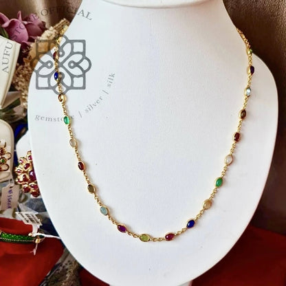 NAVARATNA LUMINA นวรัตน์ ลูมินา — Genuine Nine-Gem Necklace in 925 Sterling Silver with 24K Gold Plating สร้อยคอพลอยแท้ นพเก้า เงินแท้ 92.5% ชุบทองคำแท้ 24K