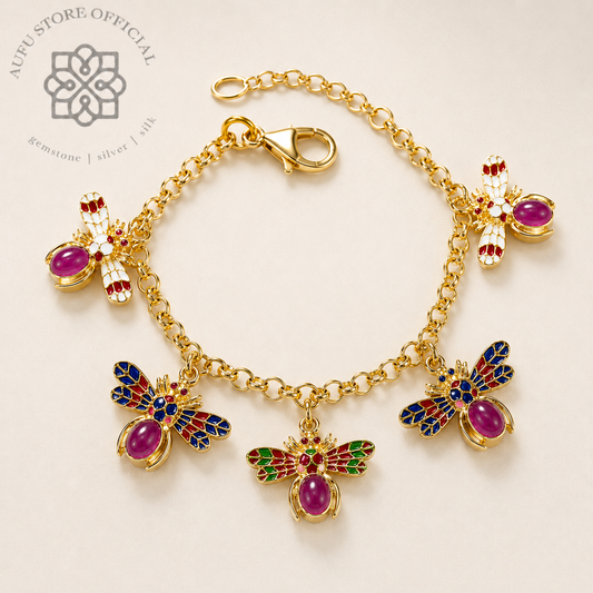 AURELIA FLIGHT — Genuine Gemstone Winged Charm Bracelet ออเรเลีย ไฟลต์ สร้อยข้อมือพลอยแท้ จี้แมลงมีปีกหลากสี