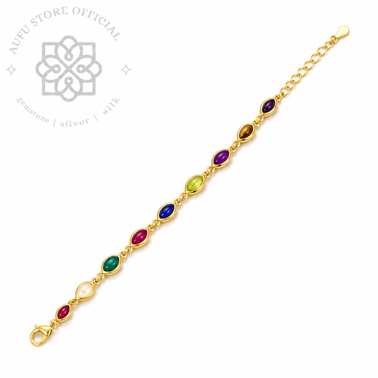 NAVARATNA VEENA — Genuine Navaratna Marquise Gemstone Bracelet นพรัตนวีณา สร้อยข้อมือพลอยนพเก้าแท้ทรง Marquise
