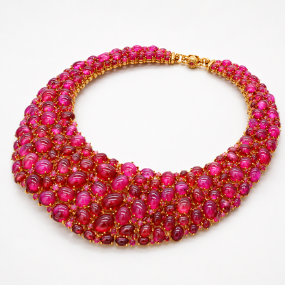RUBINA MALA — Genuine Ruby Multi-Row Bib Statement Necklace รูบินามาลา สร้อยคอทับทิมแท้เรียงหลายแถว ดีไซน์ Bib Statement