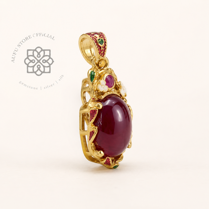 RUBINA CELESTE — Genuine Ruby Cabochon Ornamental Pendant รูบินา เซเลสเต จี้ทับทิมแท้หลังเบี้ย ดีไซน์ Ornamental