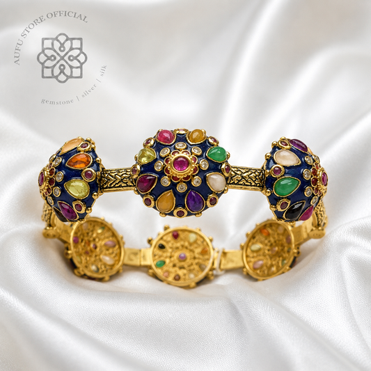 RATANA MANDALA — Genuine Multi-Gemstone Heritage Statement Bangle รัตนมณฑลา กำไลข้อมือพลอยแท้หลากสี ดีไซน์มณฑล