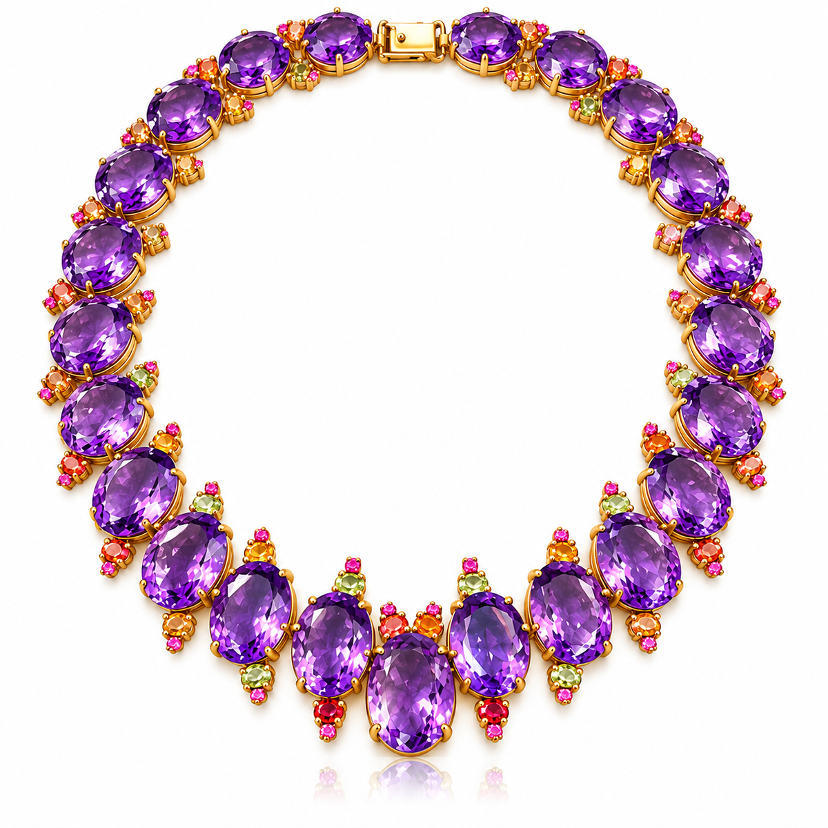 AMETHYST VIOLET CASCADE อเมทิสต์ ไวโอเล็ต คาสเคด — สร้อยคออเมทิสต์ทรงรี ประดับพลอยหลากสี