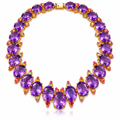 AMETHYST VIOLET CASCADE อเมทิสต์ ไวโอเล็ต คาสเคด — สร้อยคออเมทิสต์ทรงรี ประดับพลอยหลากสี