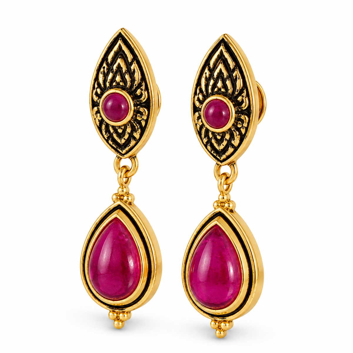 RUBINA PADMA — Genuine Ruby Teardrop Statement Earrings รูบินา ปัทมา ต่างหูทับทิมแท้ทรงหยดน้ำ