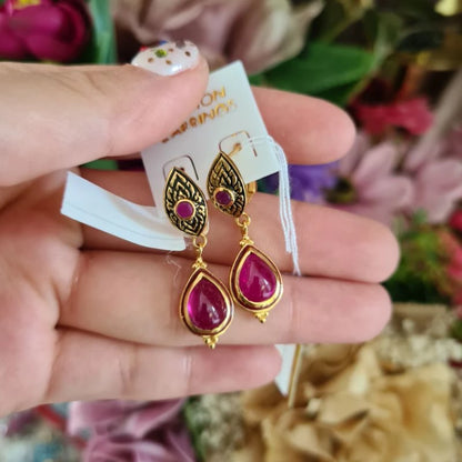 RUBINA PADMA — Genuine Ruby Teardrop Statement Earrings รูบินา ปัทมา ต่างหูทับทิมแท้ทรงหยดน้ำ