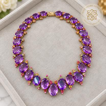 AMETHYST VIOLET CASCADE อเมทิสต์ ไวโอเล็ต คาสเคด — สร้อยคออเมทิสต์ทรงรี ประดับพลอยหลากสี