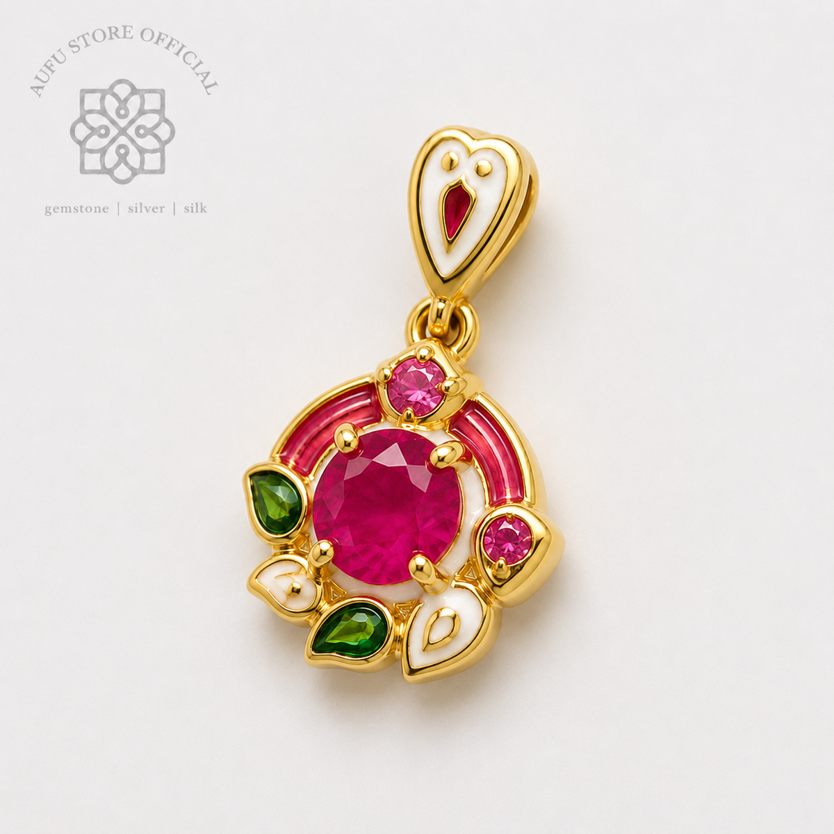 RUBINA LOTUS — Genuine Ruby Floral Ornamental Pendant รูบินา โลตัส  จี้ทับทิมแท้ ดีไซน์ดอกบัว Ornamental