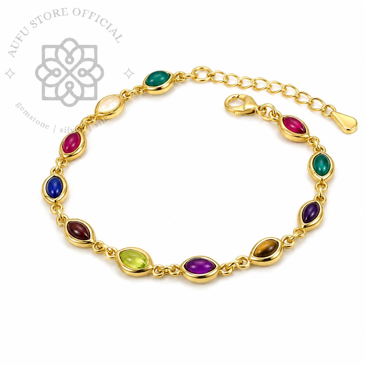 NAVARATNA VEENA — Genuine Navaratna Marquise Gemstone Bracelet นพรัตนวีณา สร้อยข้อมือพลอยนพเก้าแท้ทรง Marquise