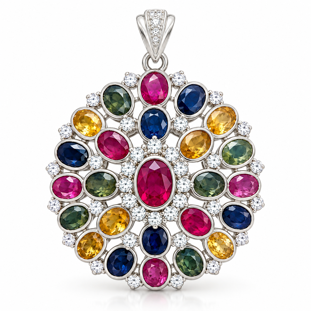 CELESTIAL MOSAIC — Multicolor Gemstone Cluster Statement Pendant จี้พลอยหลากสี ดีไซน์วงกลม Cluster Statement