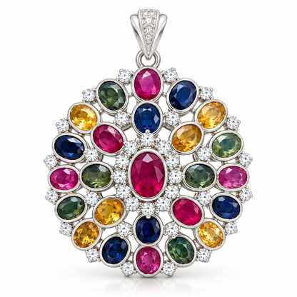 CELESTIAL MOSAIC — Multicolor Gemstone Cluster Statement Pendant จี้พลอยหลากสี ดีไซน์วงกลม Cluster Statement