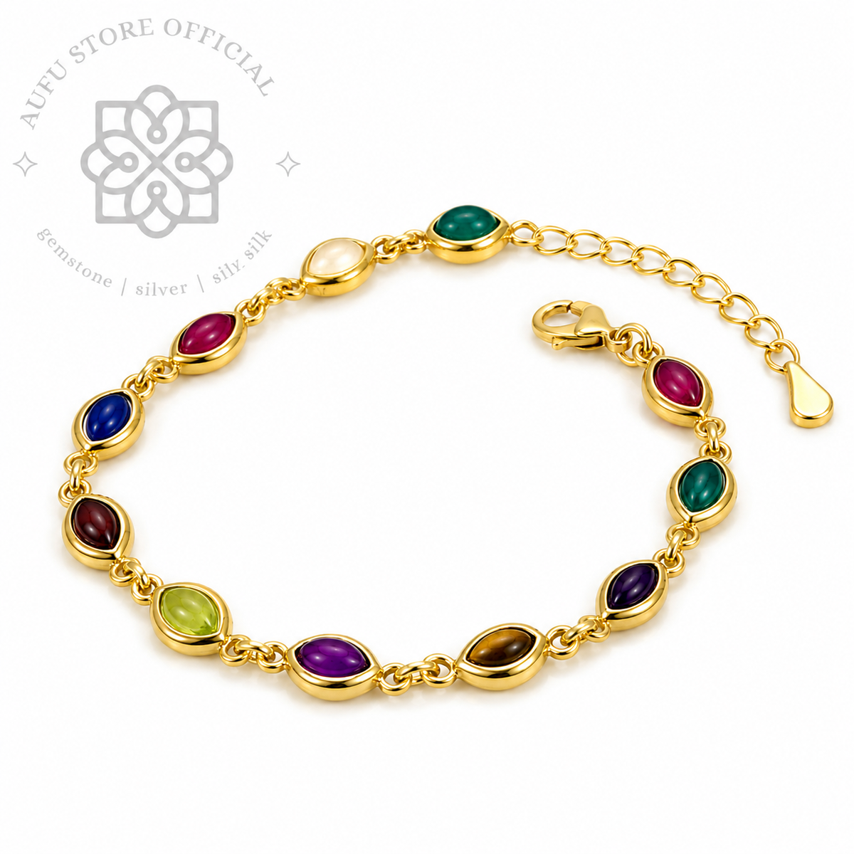 NAVARATNA VEENA — Genuine Navaratna Marquise Gemstone Bracelet นพรัตนวีณา สร้อยข้อมือพลอยนพเก้าแท้ทรง Marquise