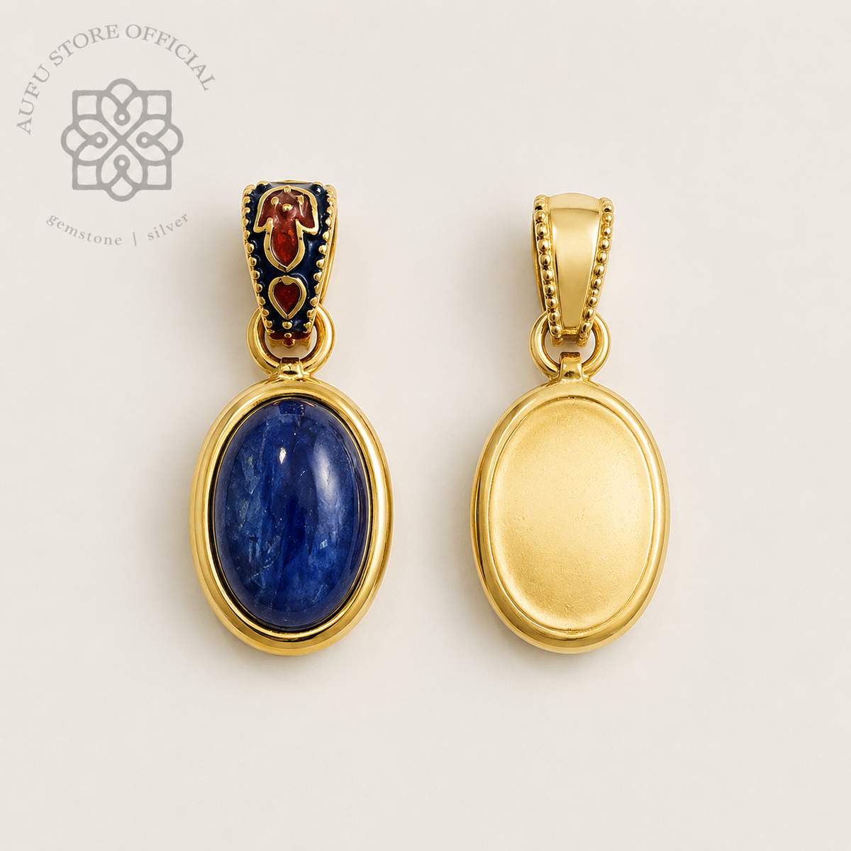 SAPPHIRA NOCTURNE — Genuine Sapphire Cabochon Ornamental Pendant แซฟไฟรา น็อกเทิร์น จี้ไพลินแท้หลังเบี้ย ดีไซน์ Ornamental