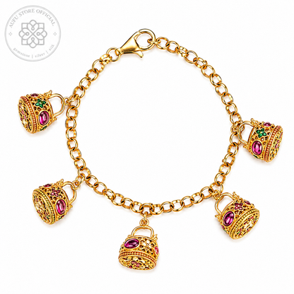 RUBINA BAGATELLE — Genuine Ruby Handbag Charm Bracelet รูบินา บากาแตล สร้อยข้อมือทับทิมแท้ จี้กระเป๋า Charm Bracelet
