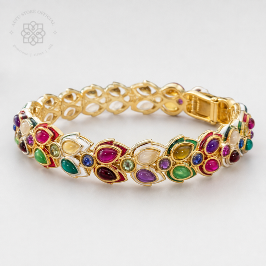 NAVARATNA PETALIA — Genuine Navaratna Floral Gemstone Bangle นพรัตนพฤกษา กำไลพลอยนพเก้าแท้ ดีไซน์พฤกษา