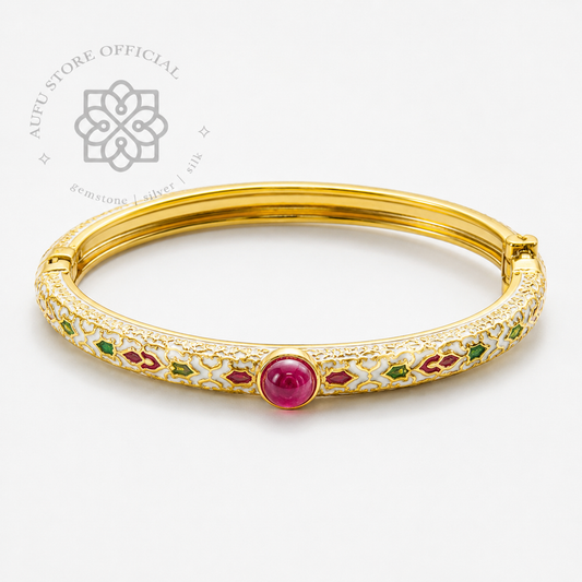 RUBINA ENAMELLE — Genuine Ruby Enamel Heritage Bangle Bracelet  รูบินา เอนาเมลล์ กำไลข้อมือทับทิมแท้ งานลงยา