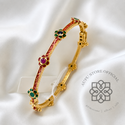 RATANA BLOSSOM — Ornamental Floral Gemstone Bangle Bracelet รัตนบุปผา  กำไลข้อมือลายดอกไม้ประดับพลอย