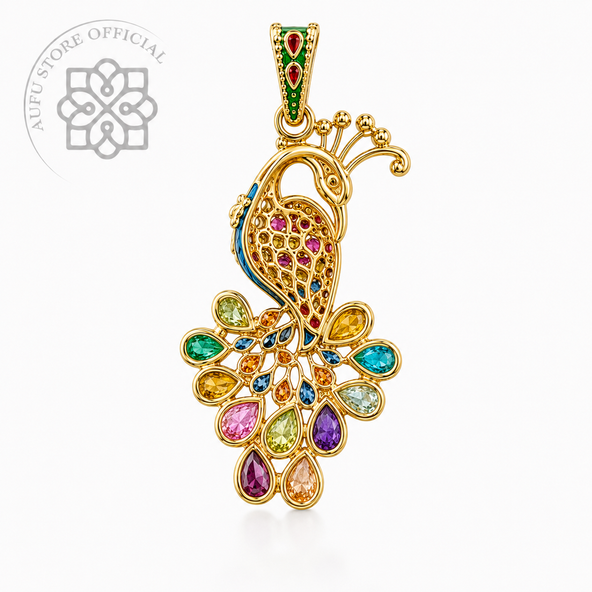 MAYURA RADIANCE — Multi-Color Gemstone Peacock Statement Pendant มยุราเรเดียนซ์ จี้พลอยหลากสี ดีไซน์นกยูงกางหาง