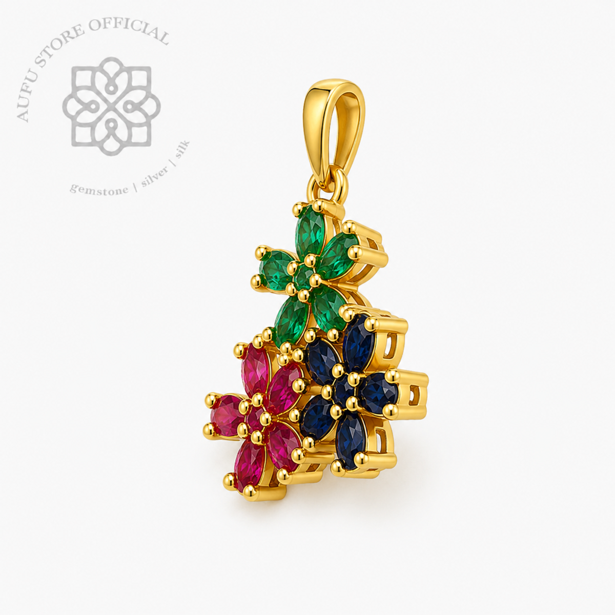 TRINITY BLOOM — Genuine Multi-Gemstone Three-Flower Pendant ทรินิตี้ บลูม จี้พลอยแท้สามสี ดีไซน์ดอกไม้ 3 ดอก