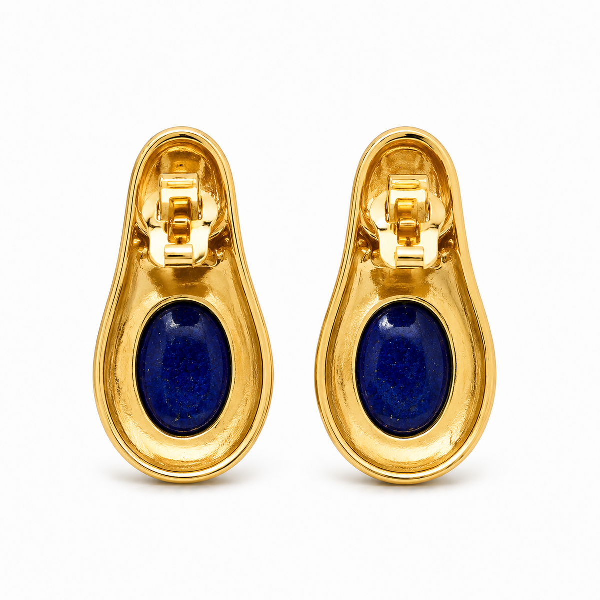 NILA LOTUS — Genuine Sapphire Cabochon Statement Earrings นิลโลตัส  ต่างหูไพลินแท้ทรงรีหลังเบี้ย