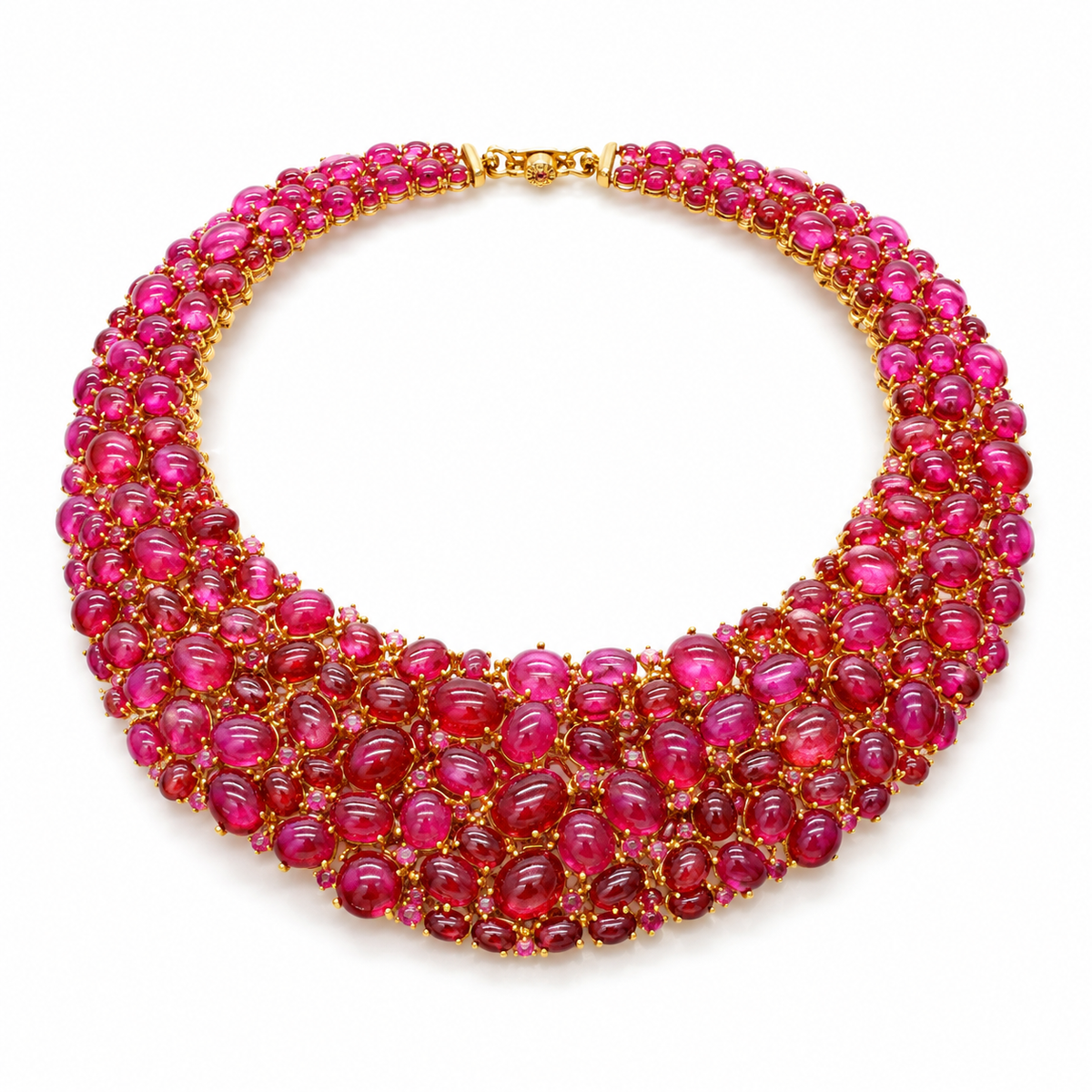 RUBINA MALA — Genuine Ruby Multi-Row Bib Statement Necklace รูบินามาลา สร้อยคอทับทิมแท้เรียงหลายแถว ดีไซน์ Bib Statement