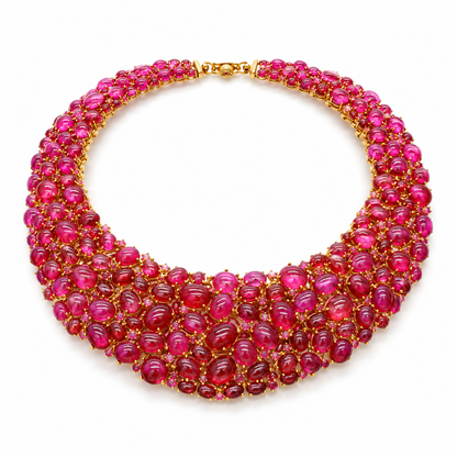 RUBINA MALA — Genuine Ruby Multi-Row Bib Statement Necklace รูบินามาลา สร้อยคอทับทิมแท้เรียงหลายแถว ดีไซน์ Bib Statement