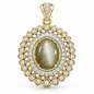 AUFU STORE Pale Ruby Gemstone 2-in-1 Pendant & Brooch, Oval Cabochon, 925 Sterling Silver with 24K Gold Plating